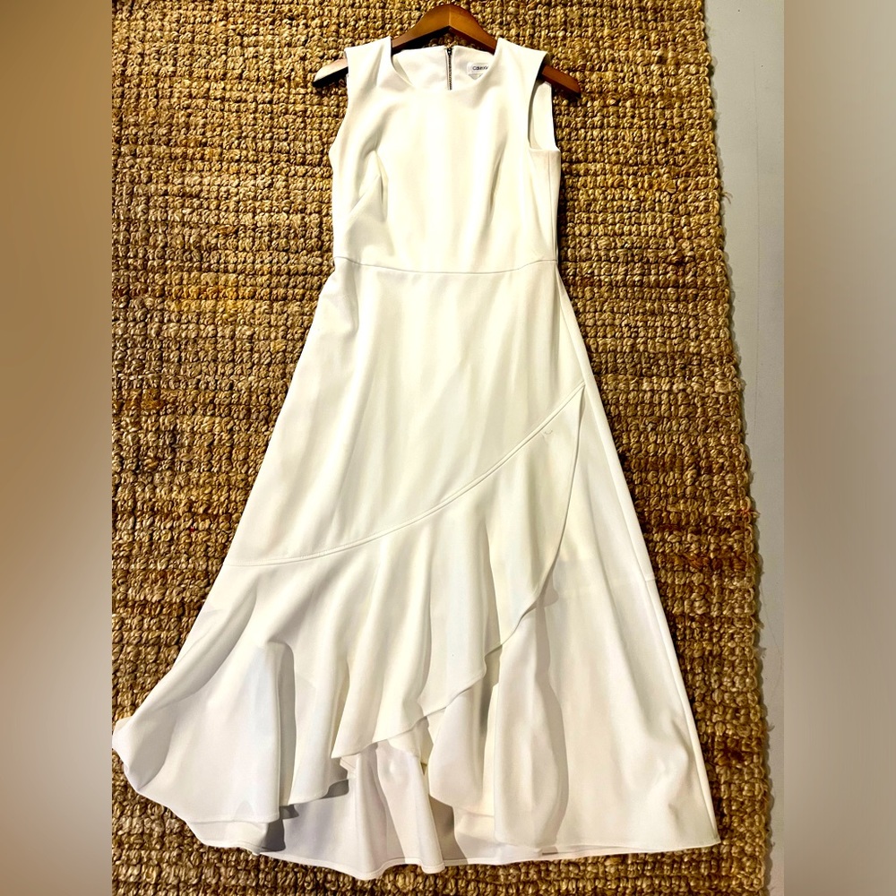 Calvin Klein Ivory Ruffled Midi Dress